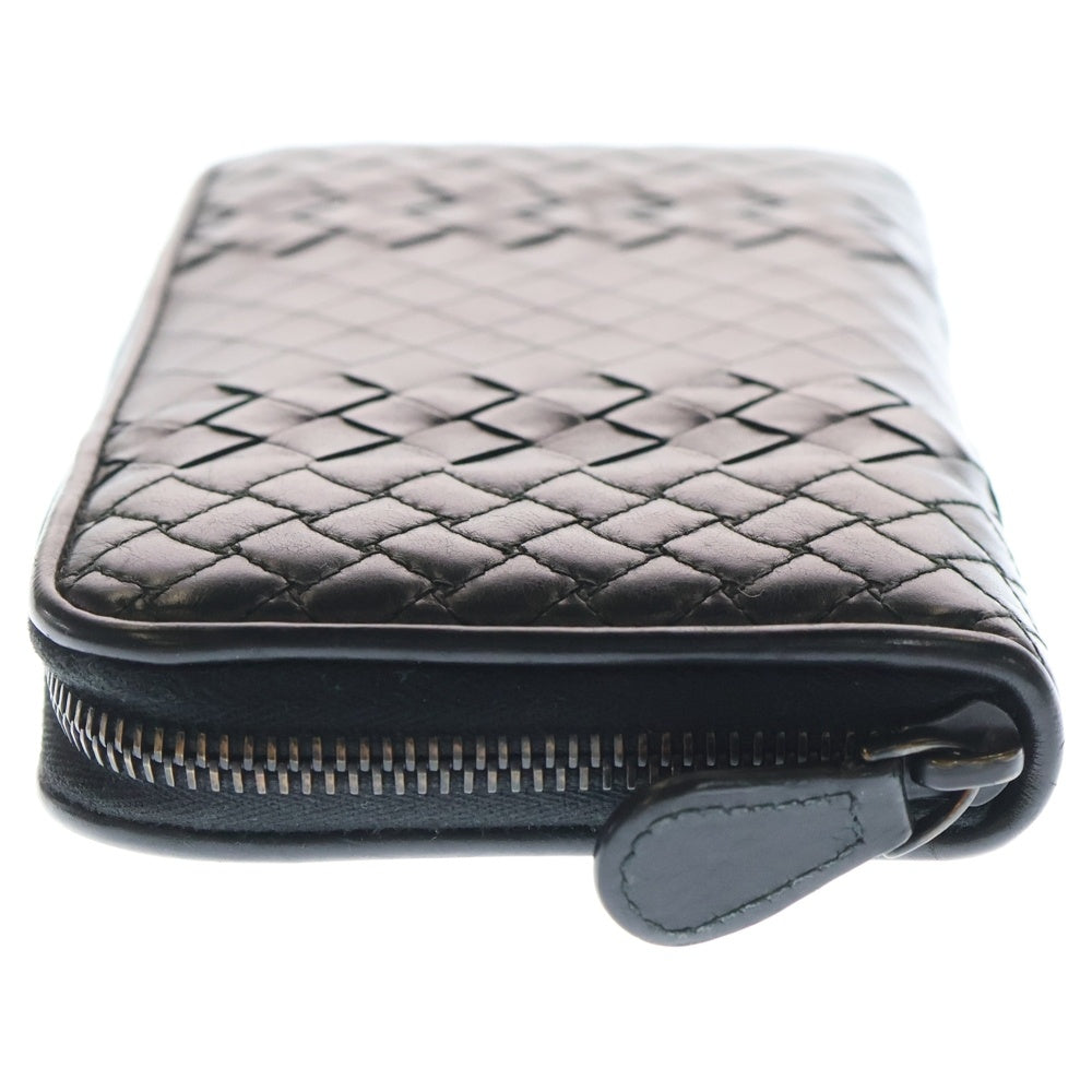 BOTTEGA VENETA(ボッテガヴェネタ) イントレチャート ラウンドファスナー 長財布 ロングウォレット ブラック レザー レディース