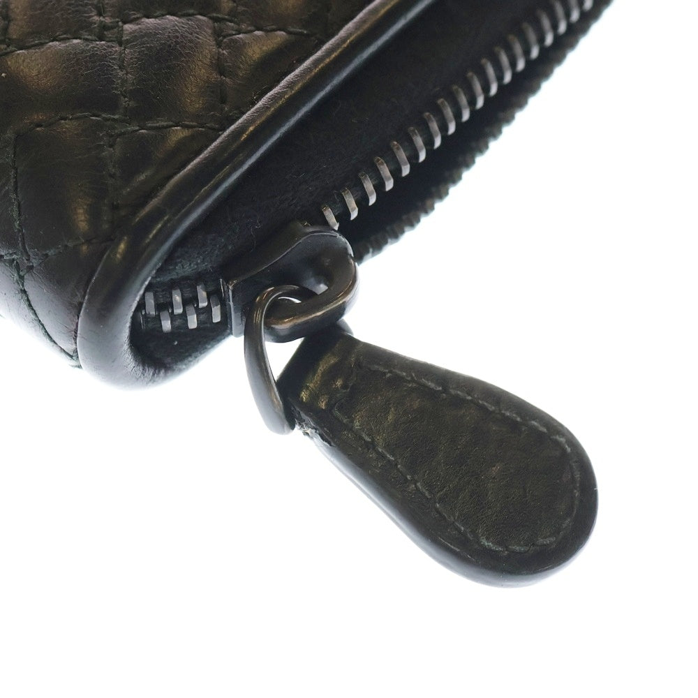 BOTTEGA VENETA(ボッテガヴェネタ) イントレチャート ラウンドファスナー 長財布 ロングウォレット ブラック レザー レディース