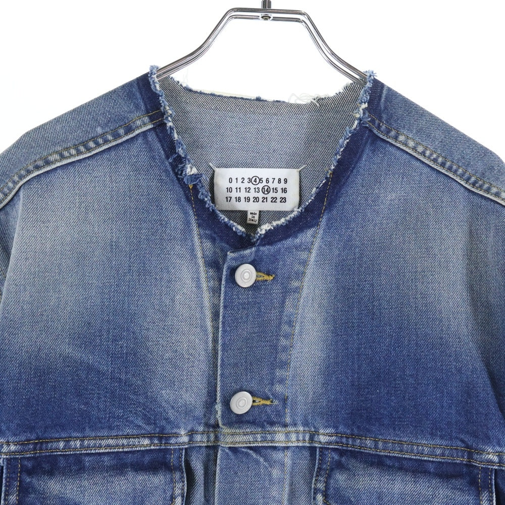 Maison Martin Margiela(メゾンマルタンマルジェラ) カラーレス ノーカラー ウォッシュ加工 4ステッチ カットオフ デニム トラッカージャケット インディゴ SI1AM0006 S30561 レディース