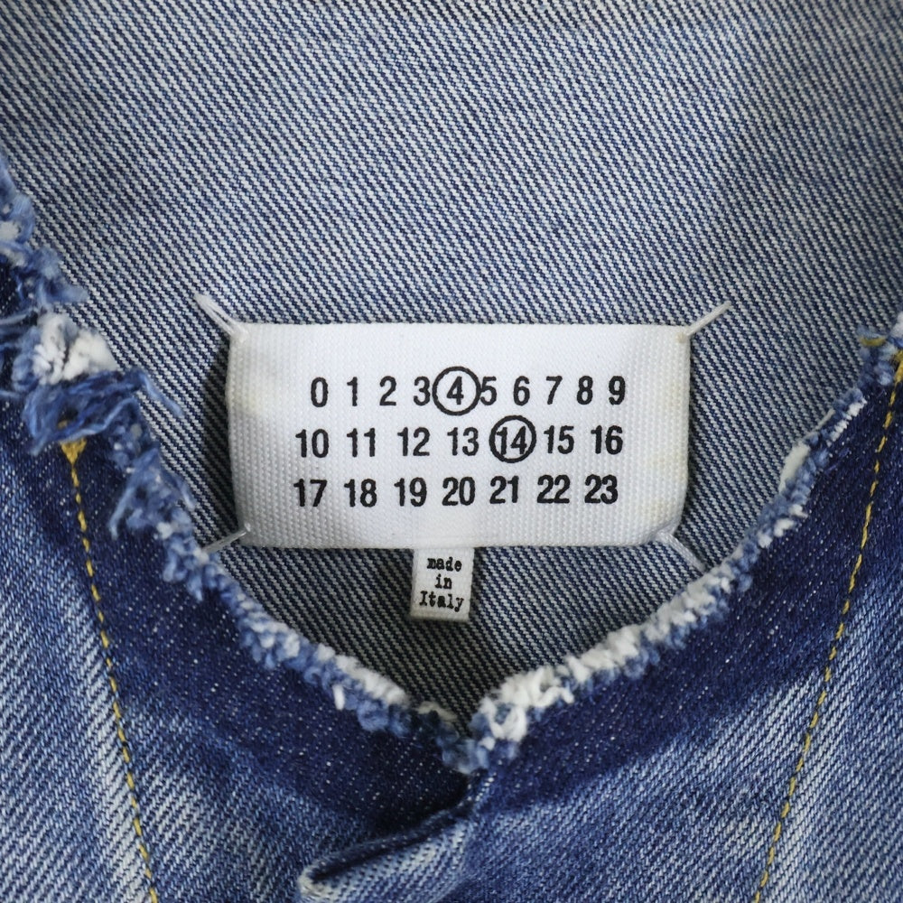 Maison Martin Margiela(メゾンマルタンマルジェラ) カラーレス ノーカラー ウォッシュ加工 4ステッチ カットオフ デニム トラッカージャケット インディゴ SI1AM0006 S30561 レディース