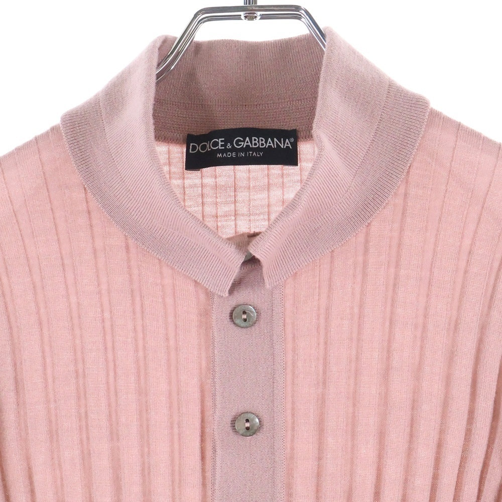 DOLCE & GABBANA(ドルチェアンドガッバーナ) ウール リブニット ロングスリーブ ポロシャツ ピンク G4530K