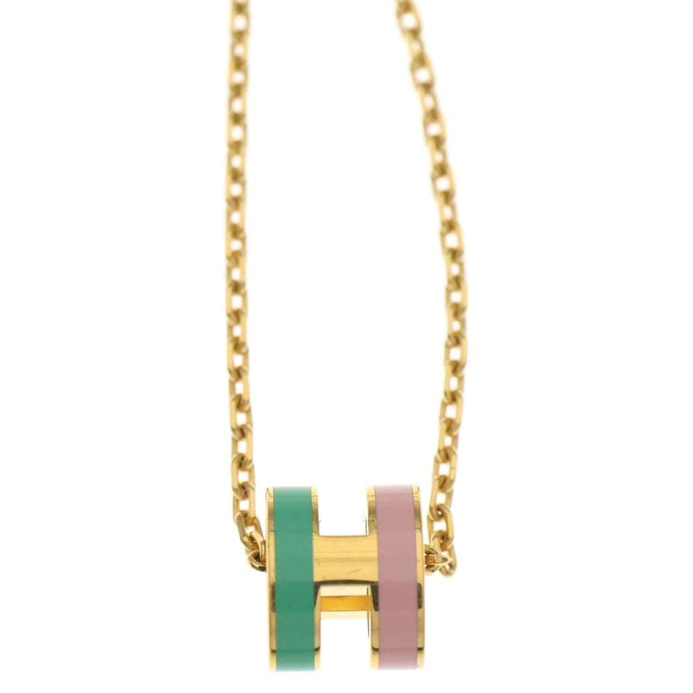 HERMES(エルメス) ポップアッシュ ネックレス グリーン×ピンク GP ゴールド アクセサリー レディース