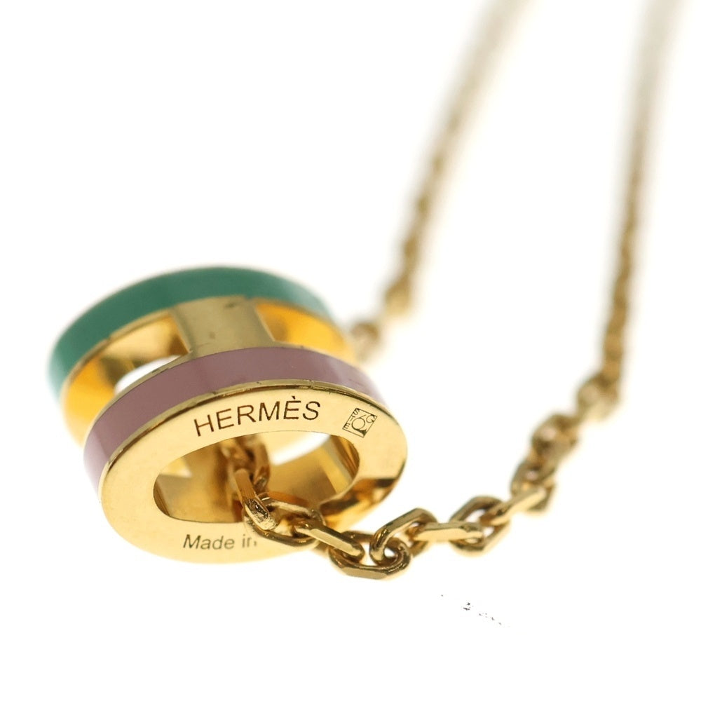 HERMES(エルメス) ポップアッシュ ネックレス グリーン×ピンク GP ゴールド アクセサリー レディース