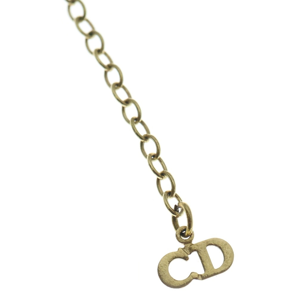 Christian Dior(クリスチャンディオール) 南京錠 パドロック ネックレス ペンダント チェーン ゴールド GP×ラインストーン レディース
