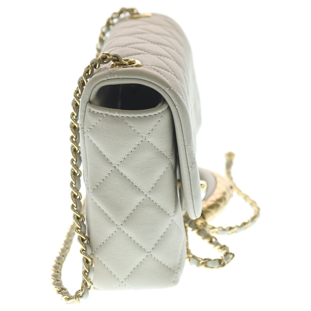 CHANEL(シャネル) マトラッセ シングルフラップ シングルチェーン ショルダーバッグ グレー ラムスキン ゴールド金具 レディース