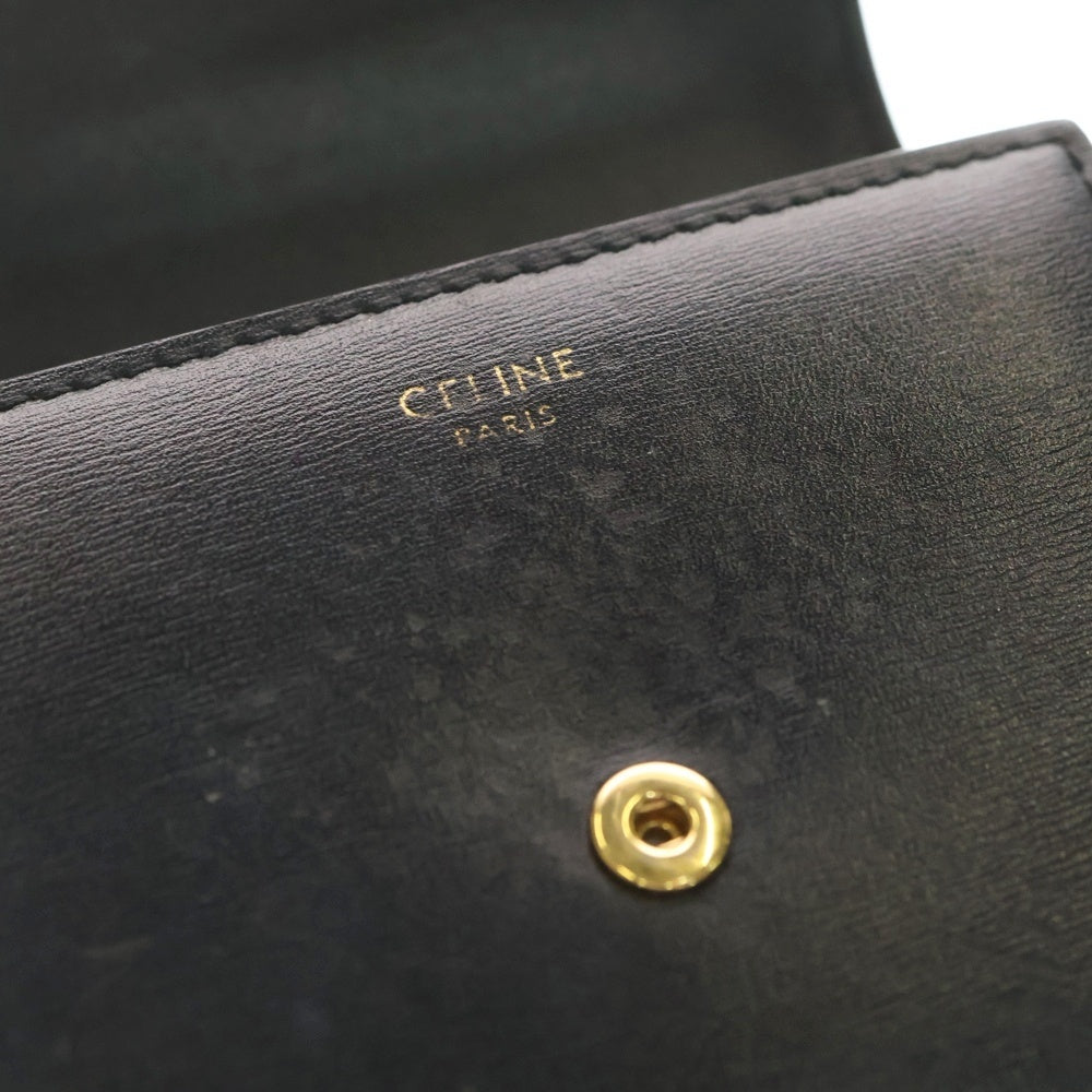 CELINE(セリーヌ) トリオンフ スモールフラップウォレット 三つ折り財布 コンパクトウォレット コインケース ブラック レザー ゴールド金具