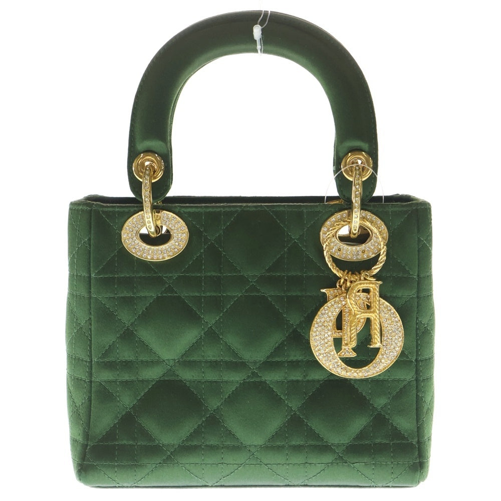 Christian Dior(クリスチャンディオール) レディディオールミニ カナージュ ハンドバッグ グリーン サテン ラインストーン ゴールド金具 レディース