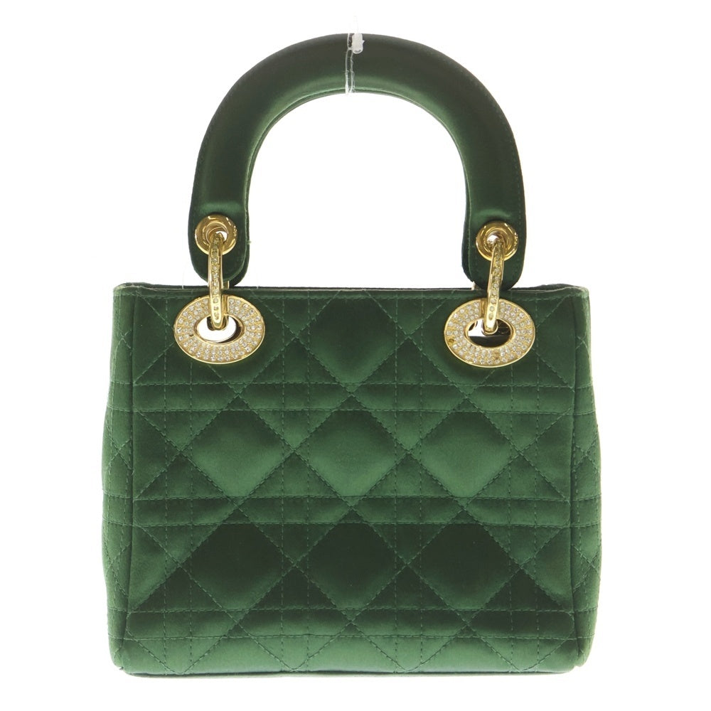 Christian Dior(クリスチャンディオール) レディディオールミニ カナージュ ハンドバッグ グリーン サテン ラインストーン ゴールド金具 レディース
