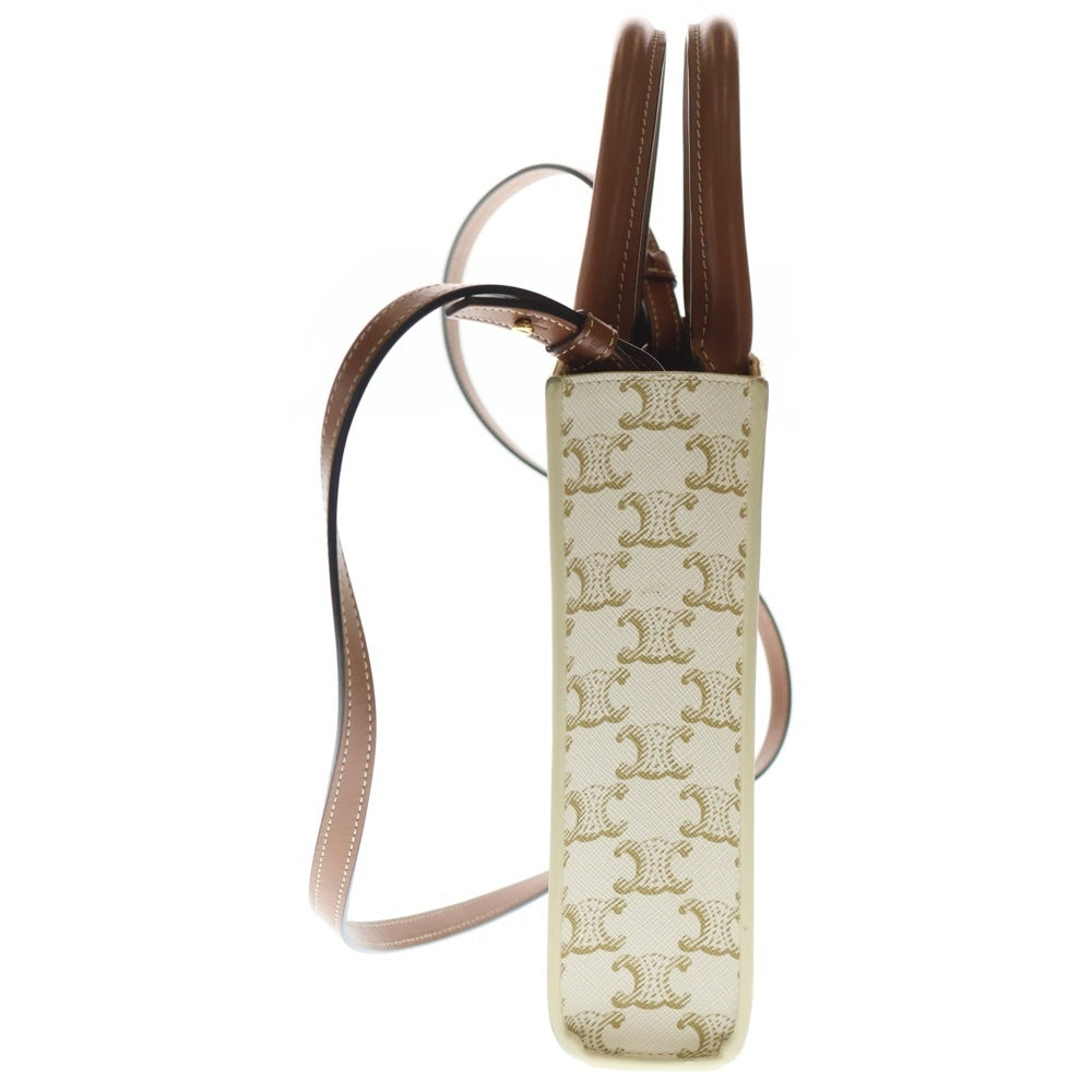 CELINE(セリーヌ) トリオンフ バーティカル カバ ミニ 2WAY ショルダーバッグ ハンドバッグ ミニバッグ ホワイト×ブラウン レザー×PVC ゴールド金具 レディース