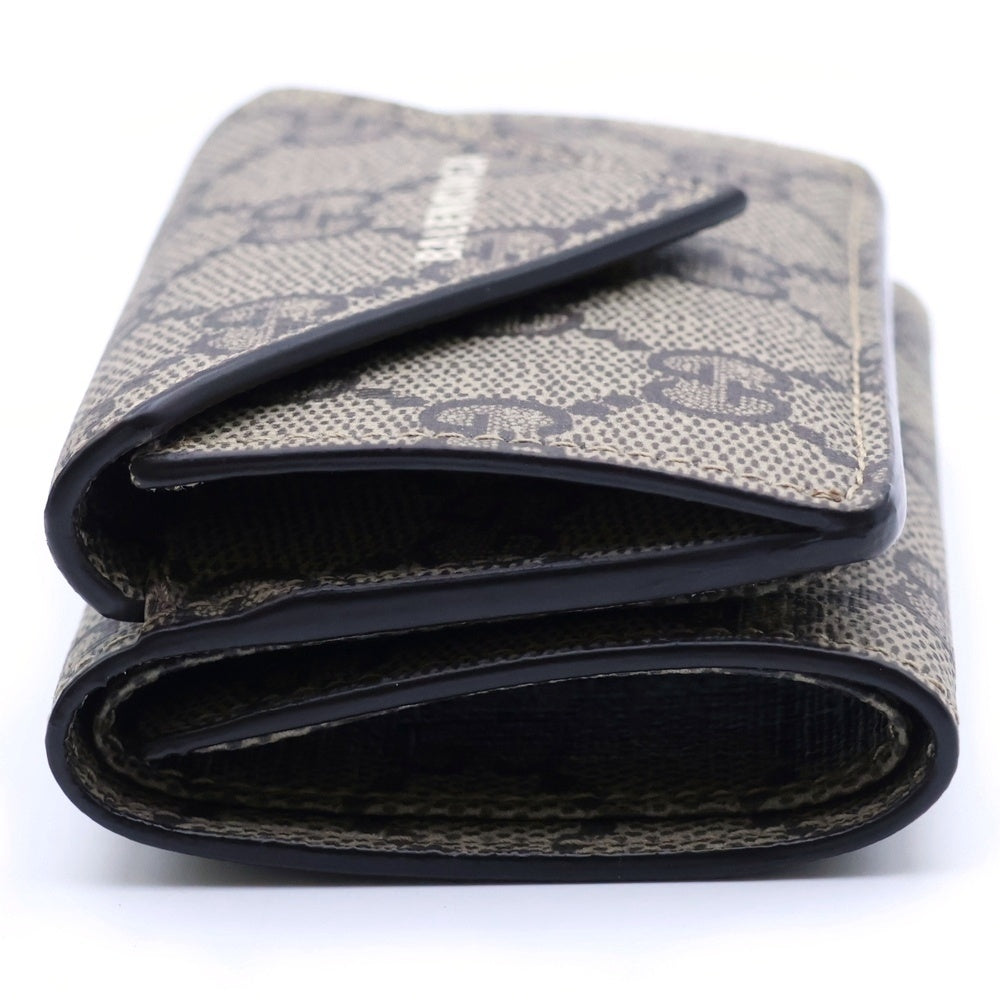GUCCI(グッチ) ×Balenciaga バレンシアガ GGスプリーム レザーコンパクトウォレット 三つ折り財布 ブラウン 681704