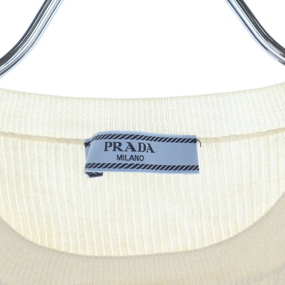 PRADA(プラダ) ロゴ入り シルク クルーネック半袖ニット セーター アイボリー P24T1F レディース
