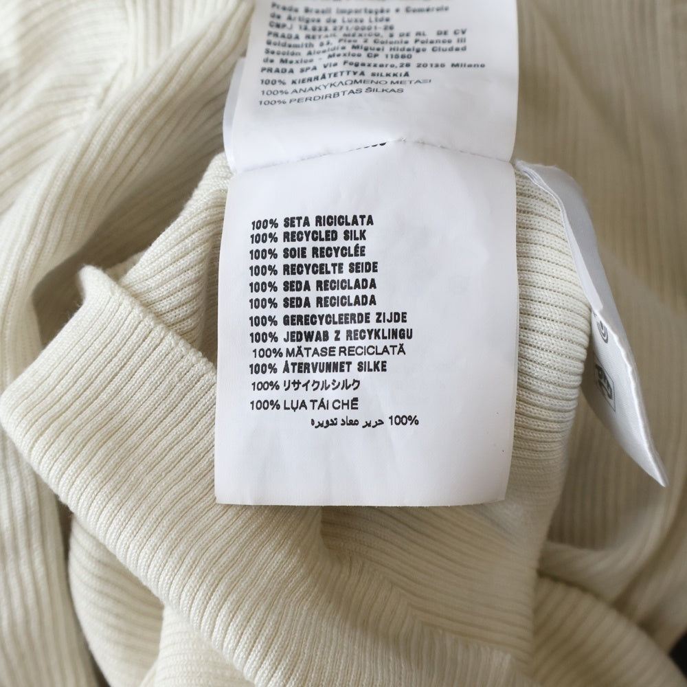 PRADA(プラダ) ロゴ入り シルク クルーネック半袖ニット セーター アイボリー P24T1F レディース