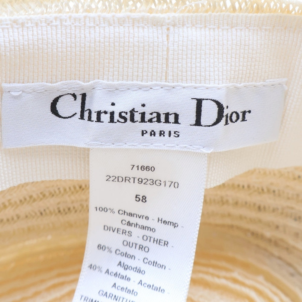 Christian Dior(クリスチャンディオール) DIORESORT ディオリゾート ロゴテープ ブラック ストローハット 帽子 レディース