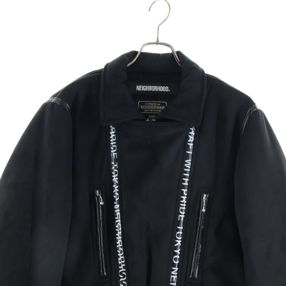 NEIGHBORHOOD(ネイバーフッド) 19AW RIDERS FM E-JKT マルチポケット ベルト付き ロゴデザインジップアップ ムートンライダースジャケット ブラック 192PPNH-JKM06