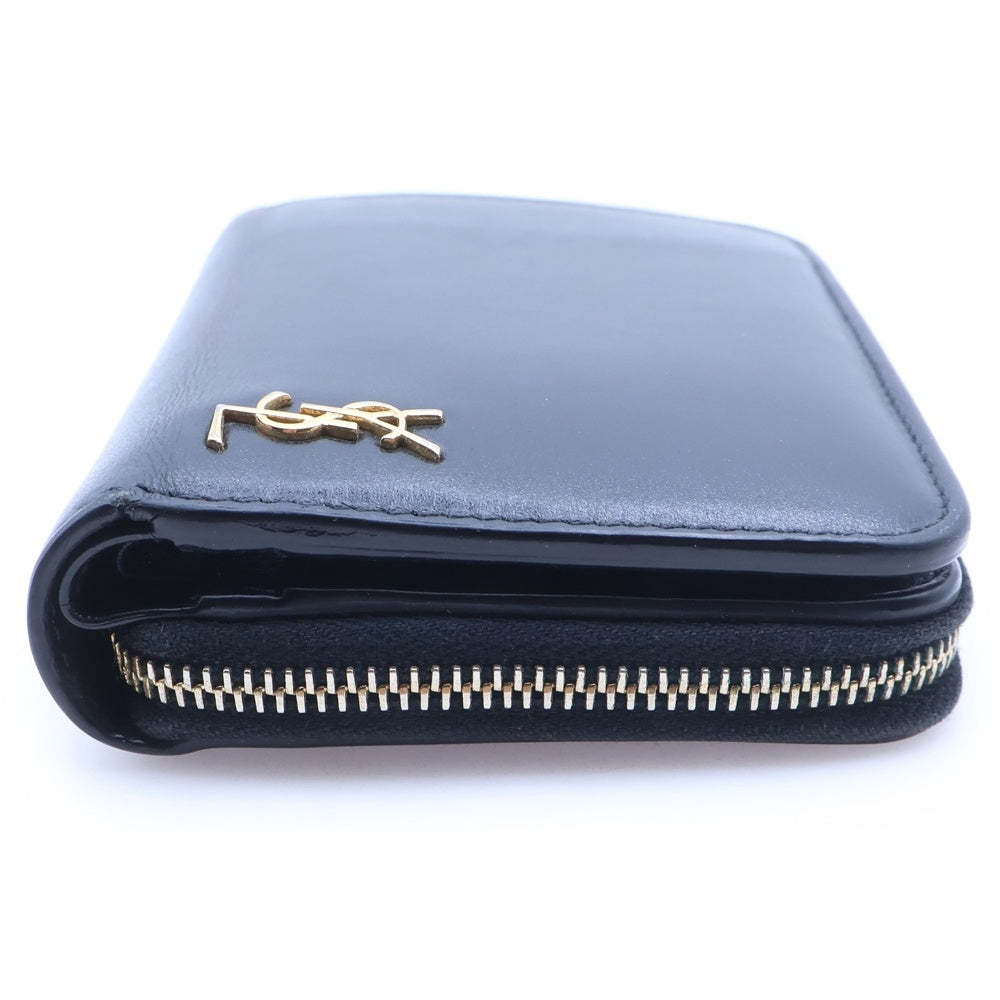 SAINT LAURENT PARIS(サンローランパリ) タイニーモノグラム コンパクトジップウォレット 二つ折り財布 コインケース ブラック レザー 635263 ゴールド金具 レディース