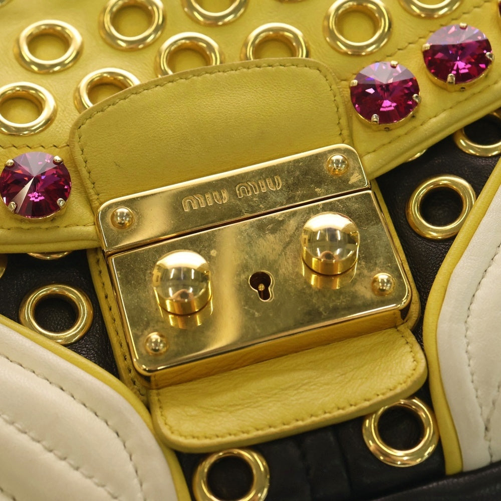 miumiu(ミュウミュウ) マテラッセ クリスタル ラインストーン ショルダーバッグ マルチカラー レザー レディース
