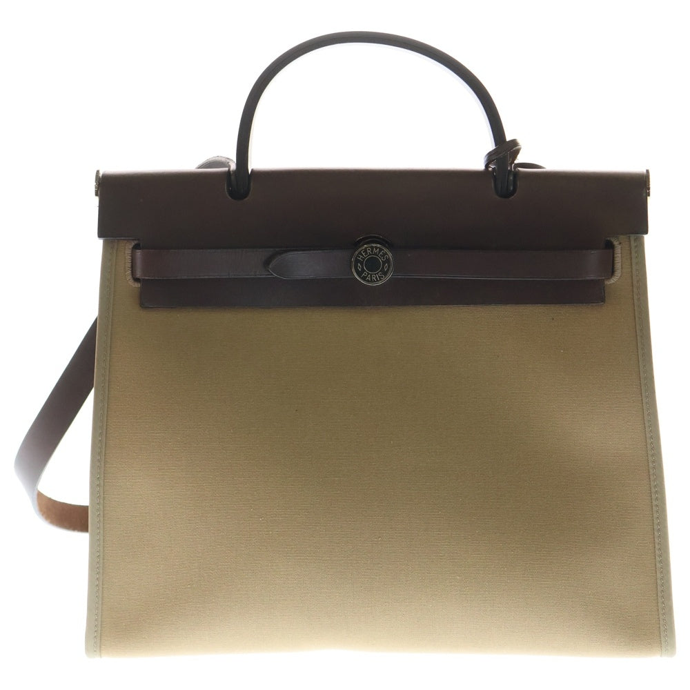 HERMES(エルメス) エールバッグジップPM ブラウン トワルオフィシエ×ヴァッシュハンター シルバー金具 □M刻印 ヴィンテージ レディース