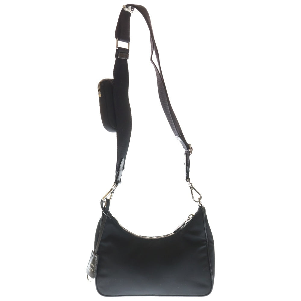 PRADA(プラダ) Re-Edition 2005 ショルダーバッグ 斜め掛け ミニバッグ ブラック ナイロン×レザー 1BH204 シルバー金具 レディース