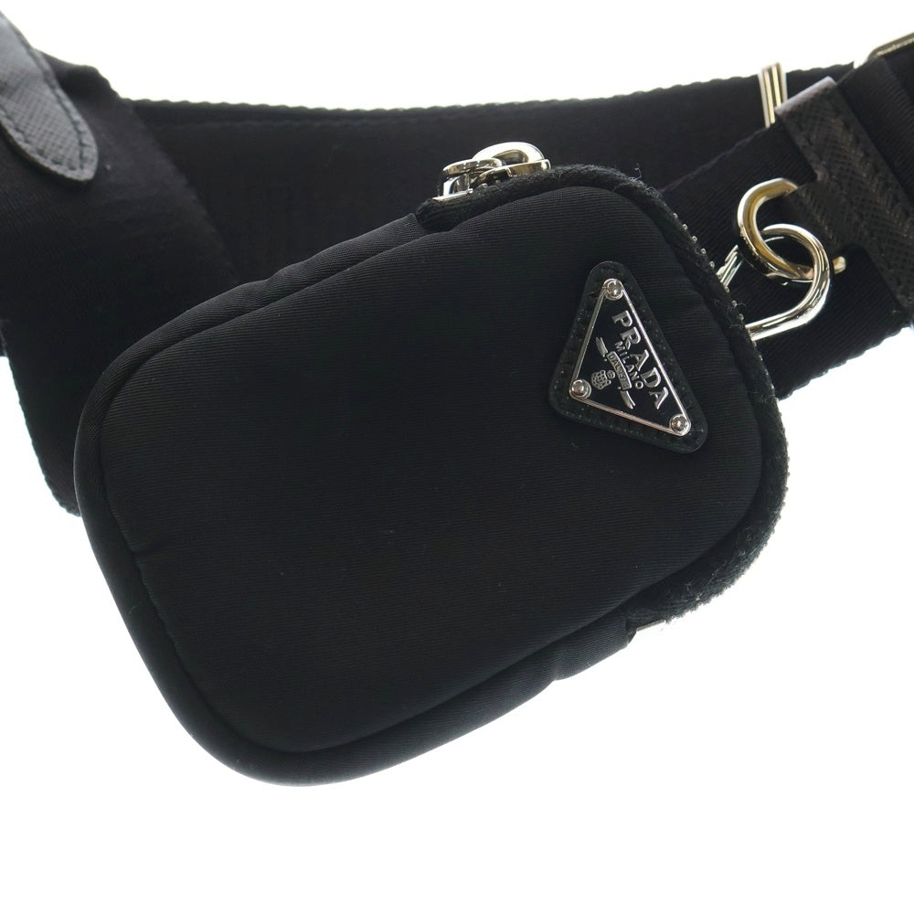 PRADA(プラダ) Re-Edition 2005 ショルダーバッグ 斜め掛け ミニバッグ ブラック ナイロン×レザー 1BH204 シルバー金具 レディース