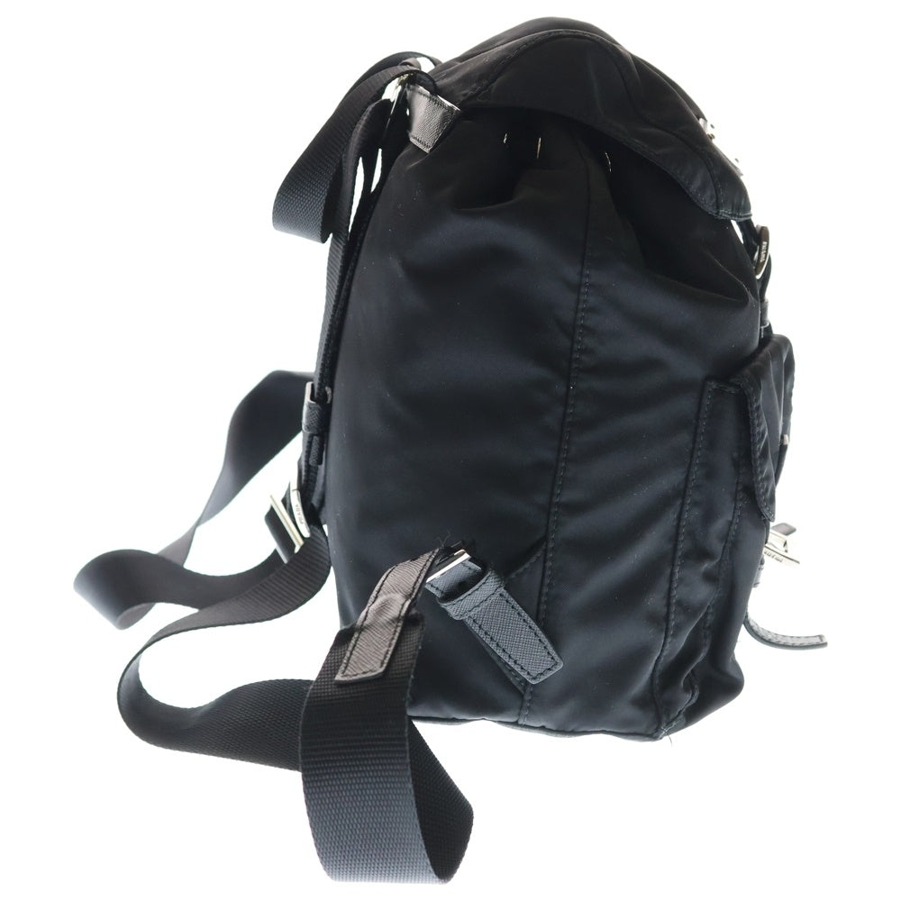 PRADA(プラダ) ReNylon バックパック リュックサック 三角ロゴプレート ブラック ナイロン×レザー 1BZ677 シルバー金具 レディース
