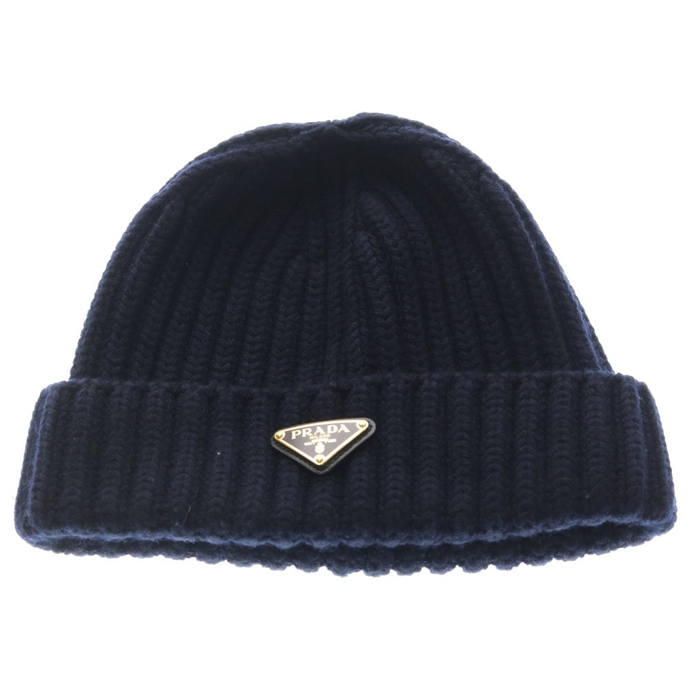 PRADA(プラダ) トライアングルロゴ ビーニー ニットキャップ ネイビー 1HC390