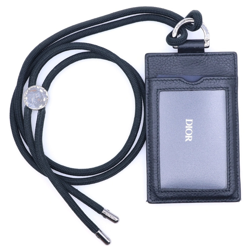 Christian Dior(クリスチャンディオール) オブリーク パスケース カードケース ショルダー 首掛け ブラック レザー×キャンバス シルバー金具 レディース