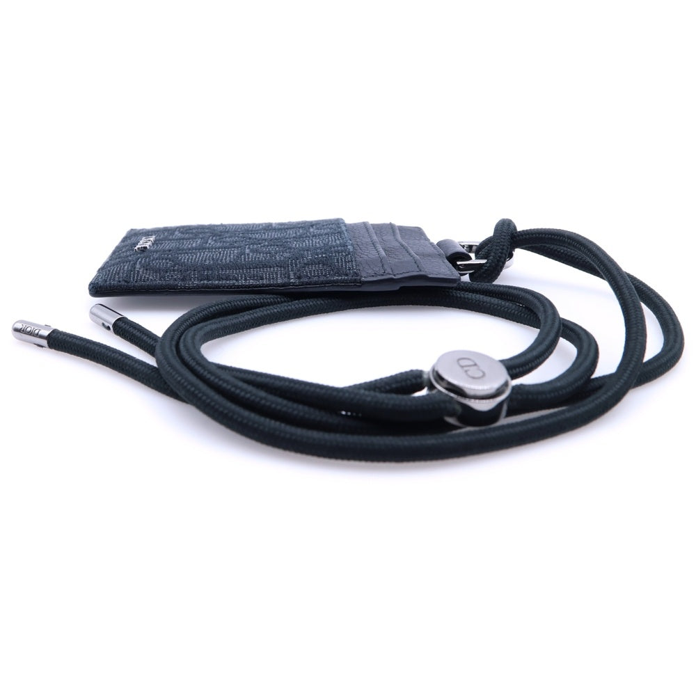 Christian Dior(クリスチャンディオール) オブリーク パスケース カードケース ショルダー 首掛け ブラック レザー×キャンバス シルバー金具 レディース