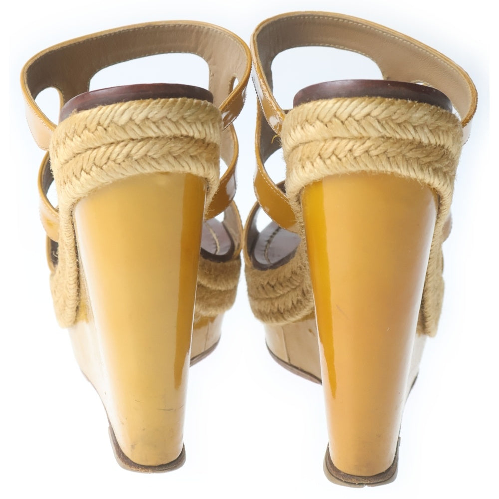 CHRISTIAN LOUBOUTIN(クリスチャンルブタン) パテントレザー ウェッジソール ヒールサンダル キャメル レディース