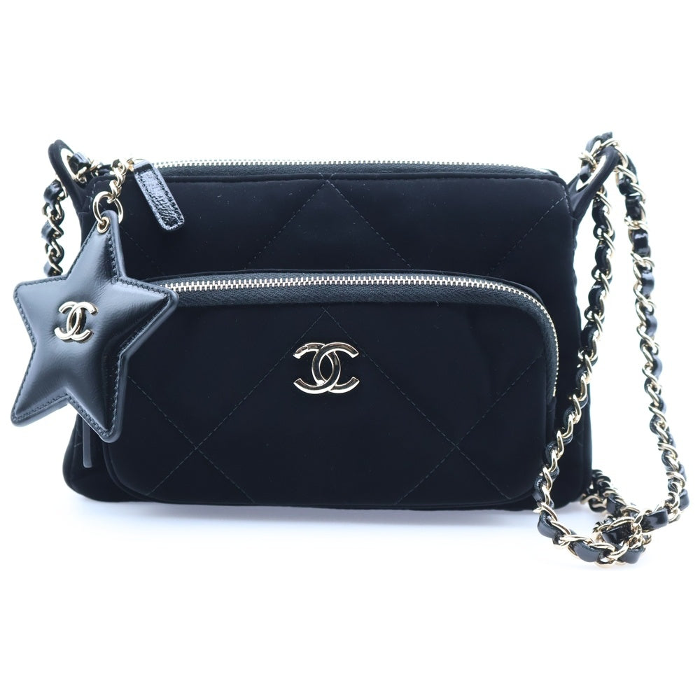 CHANEL(シャネル) マトラッセ ココネージュ チェーンクラッチ ベルベット エフェクト ナイロン ショルダーバッグ ゴールド金具 ブラック AP4771 レディース
