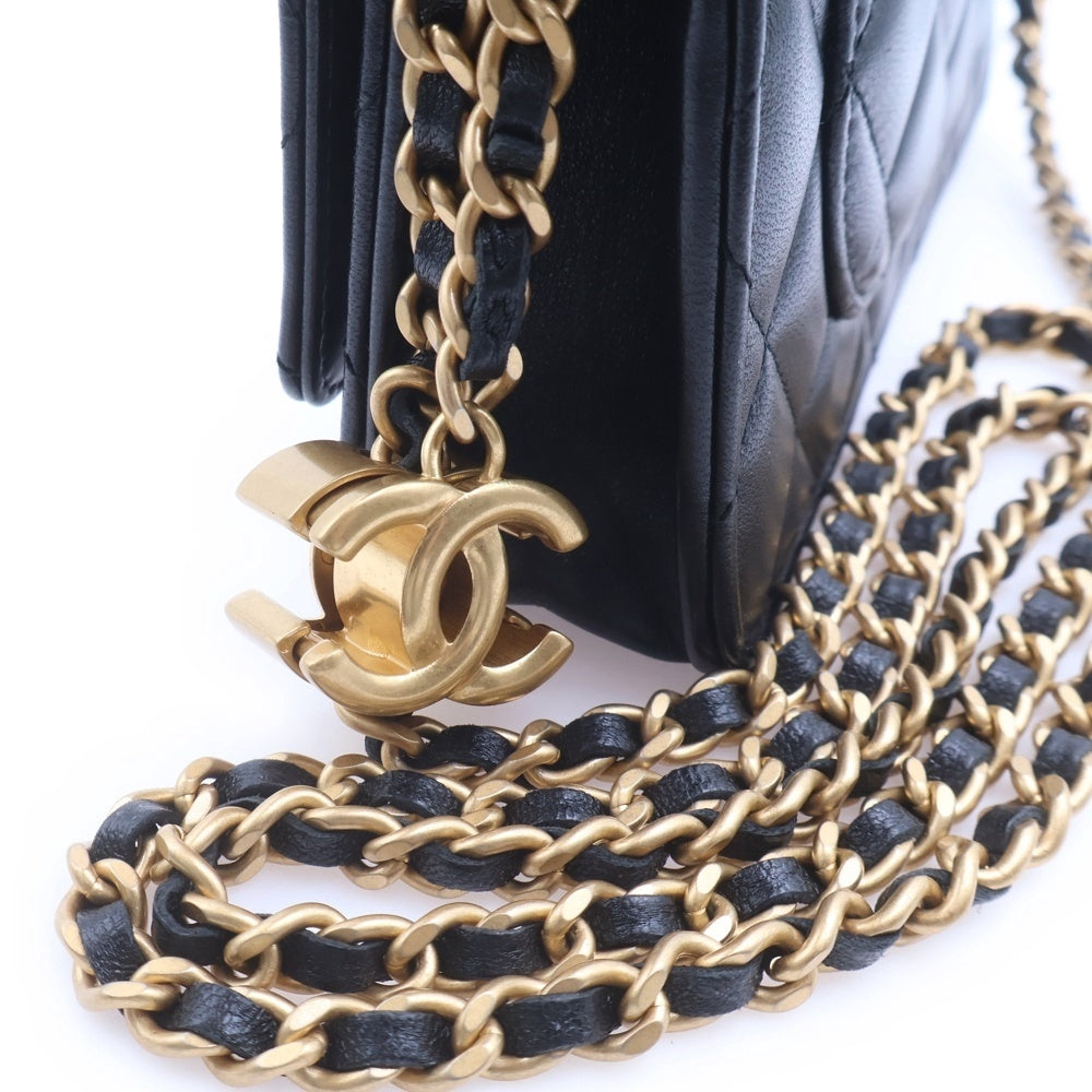 CHANEL(シャネル) マトラッセ チェーンウォレット ラムスキン レザー チェーンショルダーバッグ ゴールド金具 ブラック AP3938