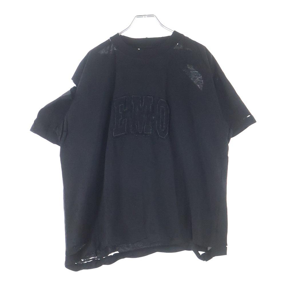 BALENCIAGA(バレンシアガ) 25AW Logo Motif EMO T-Shirt フロント刺繍 クルーネック半袖Tシャツ ブラック 26344 TSVP4