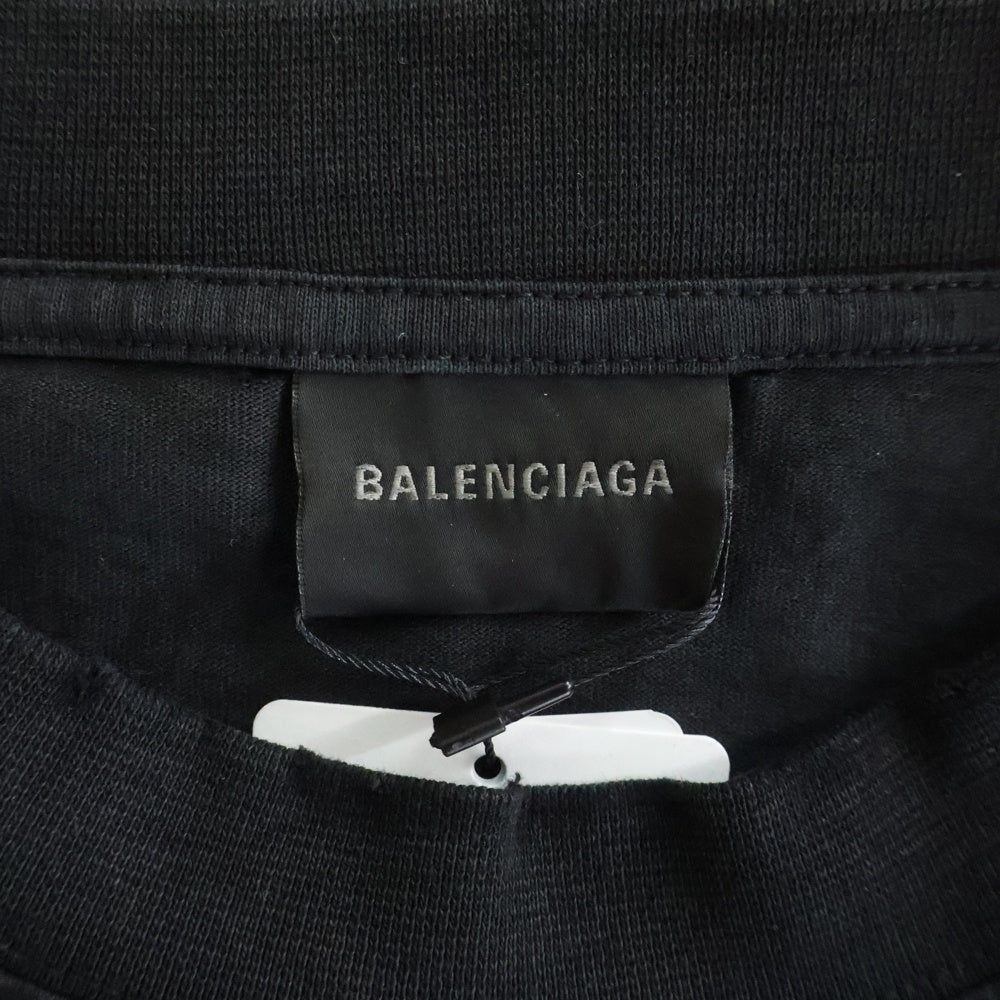 BALENCIAGA(バレンシアガ) 25AW Logo Motif EMO T-Shirt フロント刺繍 クルーネック半袖Tシャツ ブラック 26344 TSVP4
