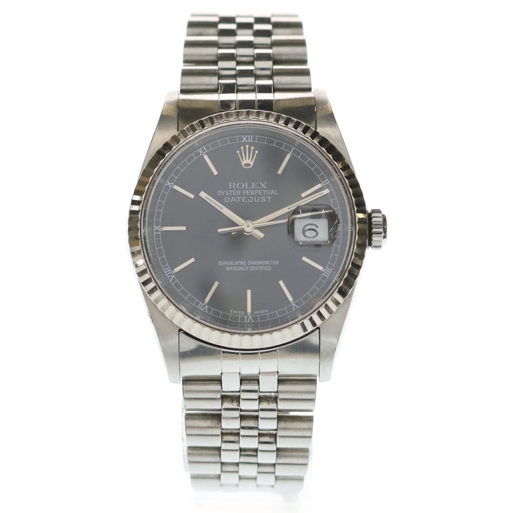 ROLEX(ロレックス) 16234 デイトジャスト 黒文字盤 P番 SS×WG/AT ステンレス×ホワイトゴールド 自動巻き 腕時計