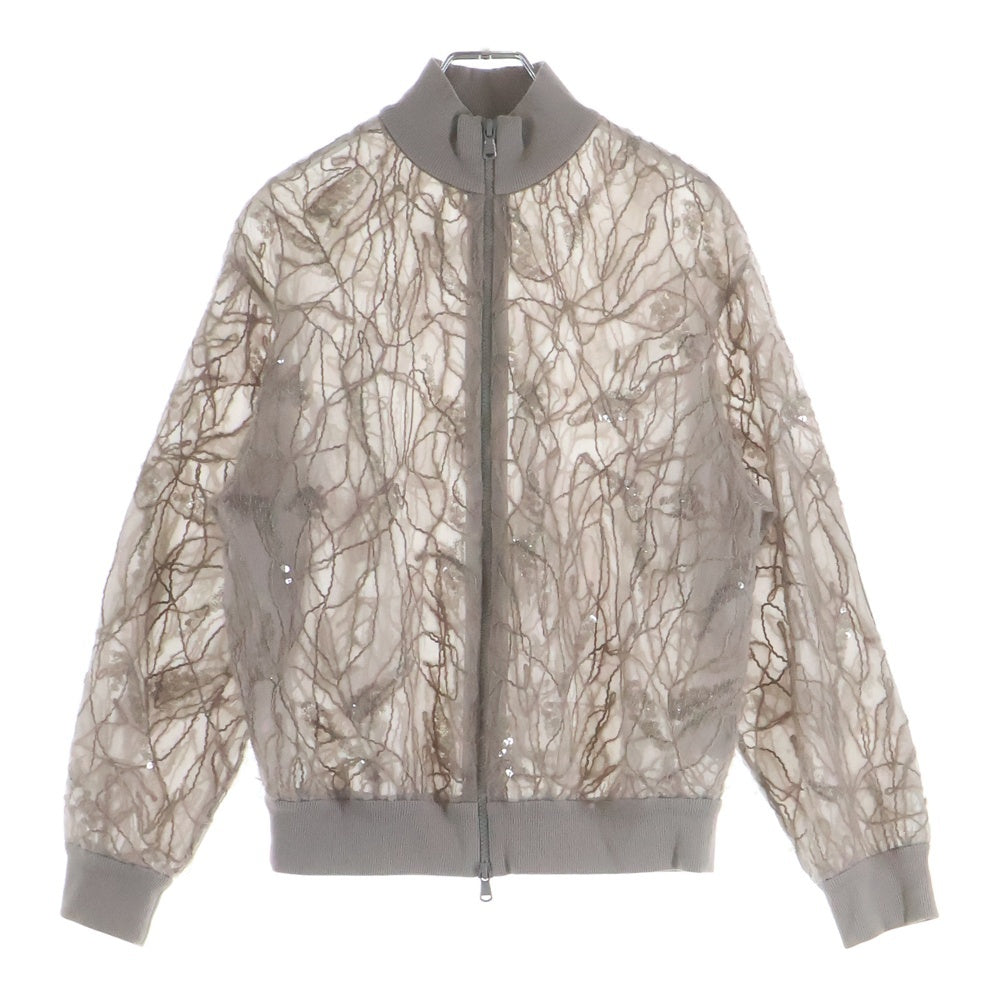 BRUNELLO CUCINELLI(ブルネロクチネリ) シースルー スパンコール ジップアップ ジャケット ブルゾン ベージュ レディース