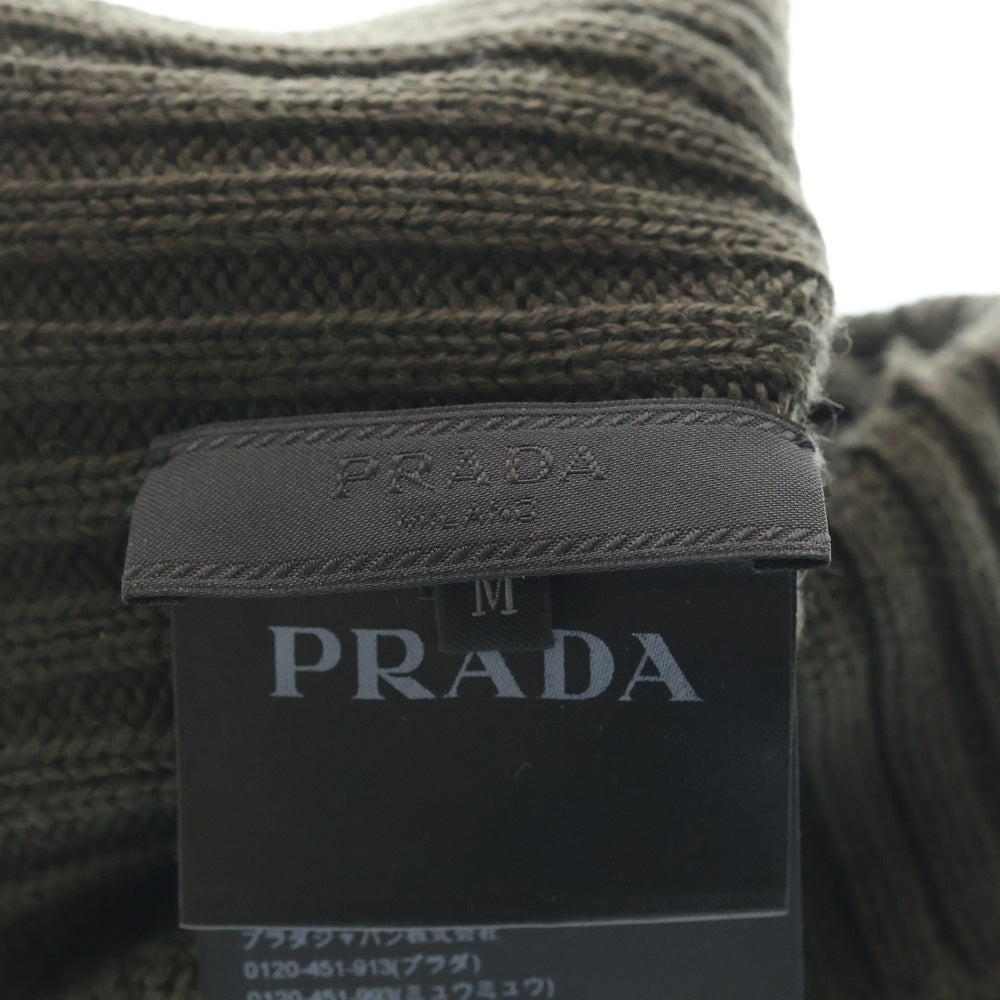 PRADA(プラダ) ロゴラベル ウール リブニットキャップ ビーニー 帽子 ブラウン UMD188 レディース