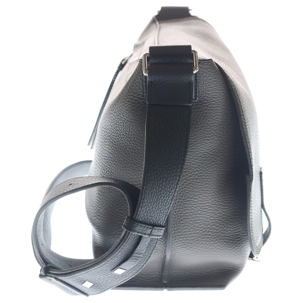 LOEWE(ロエベ) アナグラムロゴ ミリタリー メッセンジャー レザー ショルダー バッグ シルバー金具 ブラウン/ブラック 316.41