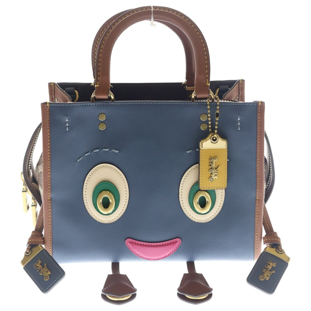COACH(コーチ) ローグ 25 コーチーズ スパーキー レザー 2WAY ハンド ショルダーバッグ ゴールド金具 ブラウン/ブルー CC398 レディース