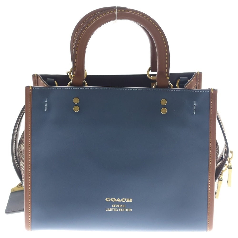 COACH(コーチ) ローグ 25 コーチーズ スパーキー レザー 2WAY ハンド ショルダーバッグ ゴールド金具 ブラウン/ブルー CC398 レディース