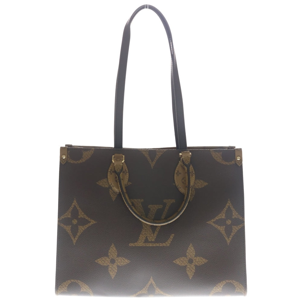 LOUIS VUITTON(ルイヴィトン) モノグラムジャイアント・リバース オンザゴーMM トートバッグ ハンドバッグ ブラウン レザー×PVC M45321 ゴールド金具 レディース