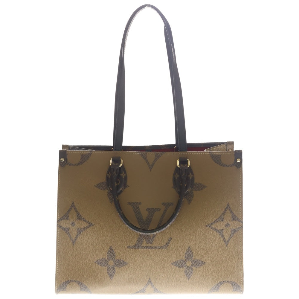 LOUIS VUITTON(ルイヴィトン) モノグラムジャイアント・リバース オンザゴーMM トートバッグ ハンドバッグ ブラウン レザー×PVC M45321 ゴールド金具 レディース