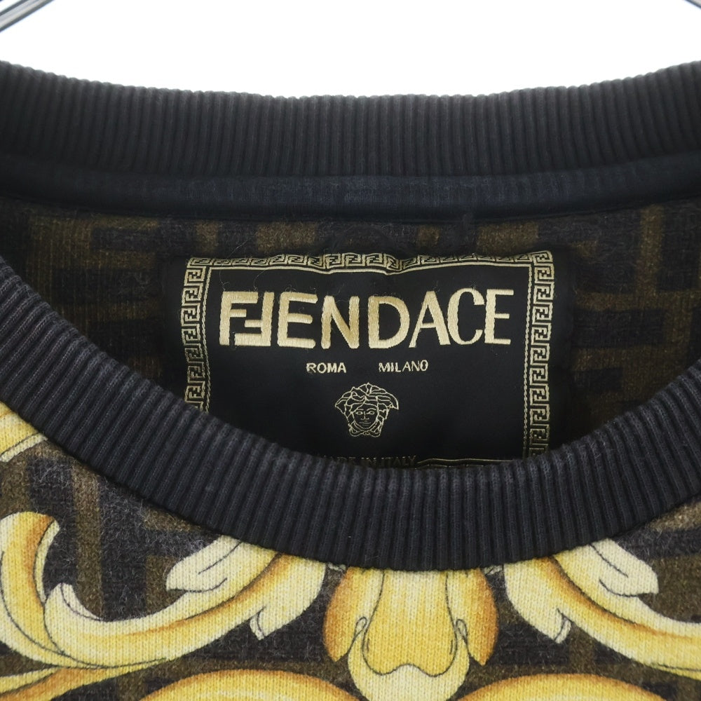FENDI(フェンディ) ×VERSACE FENDACE ヴェルサーチ フェンダーチェ ズッカ メデューサ バロック総柄プリント クルーネック プルオーバー スウェット トレーナー FY0178 AKE1