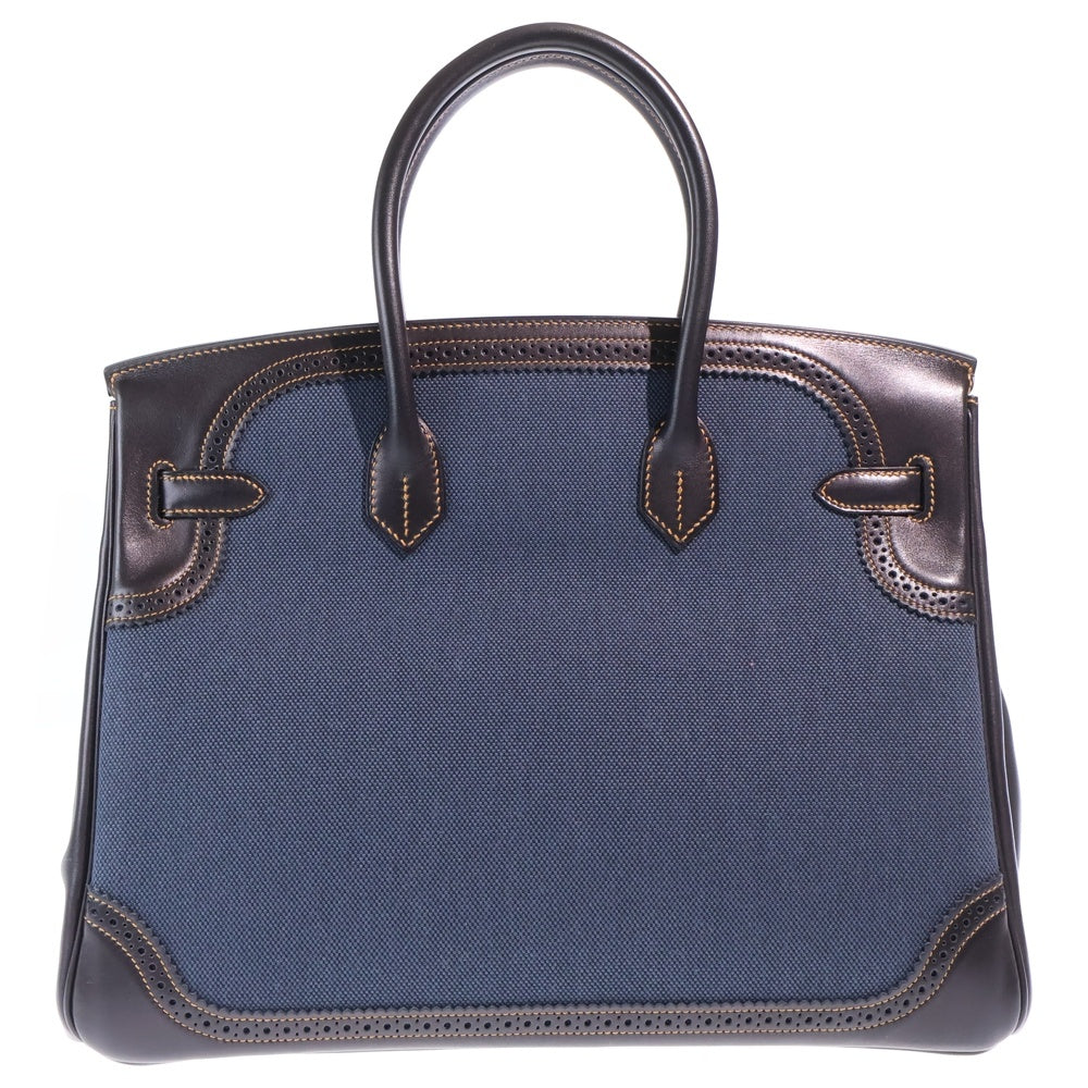 HERMES(エルメス) バーキン35ギリーズ ハンドバッグ トワルアッシュ エバーカラー デニムフォンセ シルバー金具 インディゴ/ブラック □P刻印 レディース