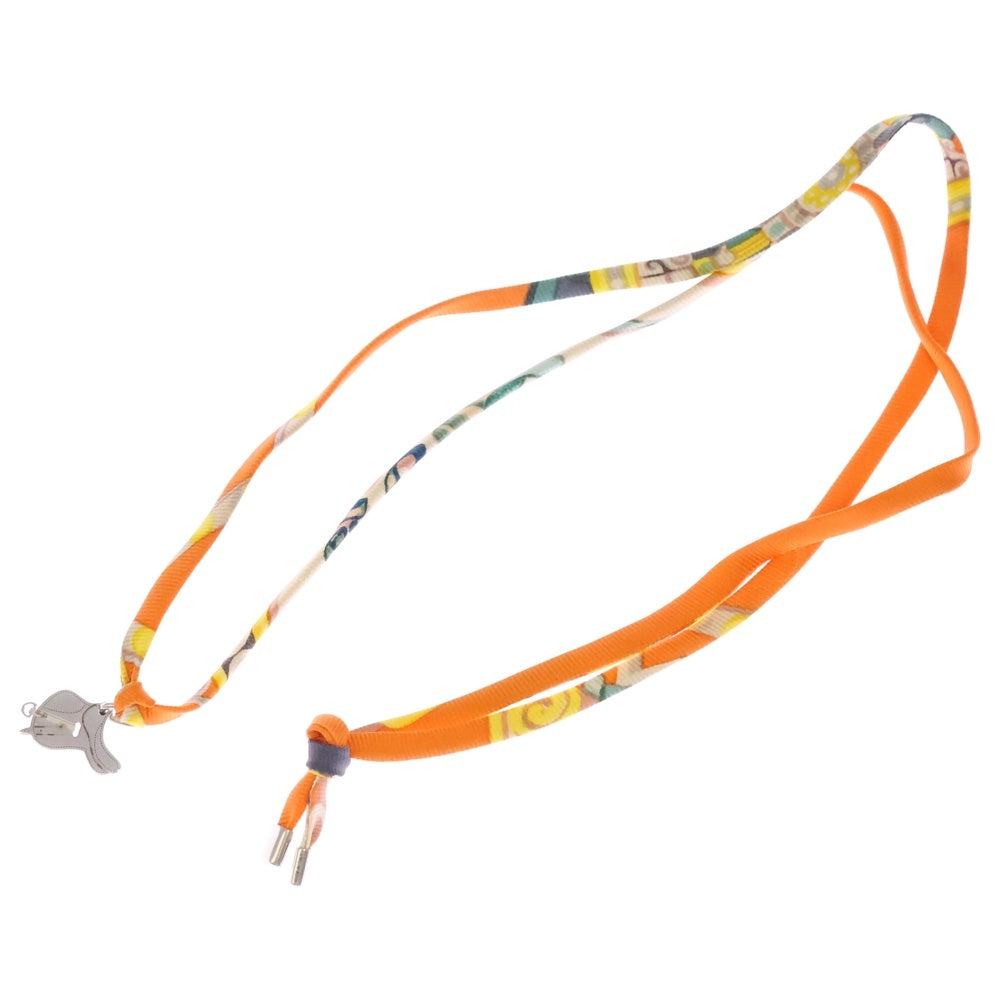 HERMES(エルメス) パドック 鞍 チョーカー シルク ストラップ ネックレス シルバー/オレンジ レディース