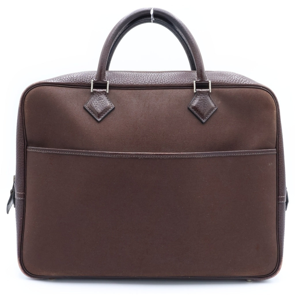 HERMES(エルメス) プリュムドッグ38 ショコラ ビジネスバッグ ハンドバッグ ブラウン トワルオフィシエ×フィヨルド □F刻印 シルバー金具
