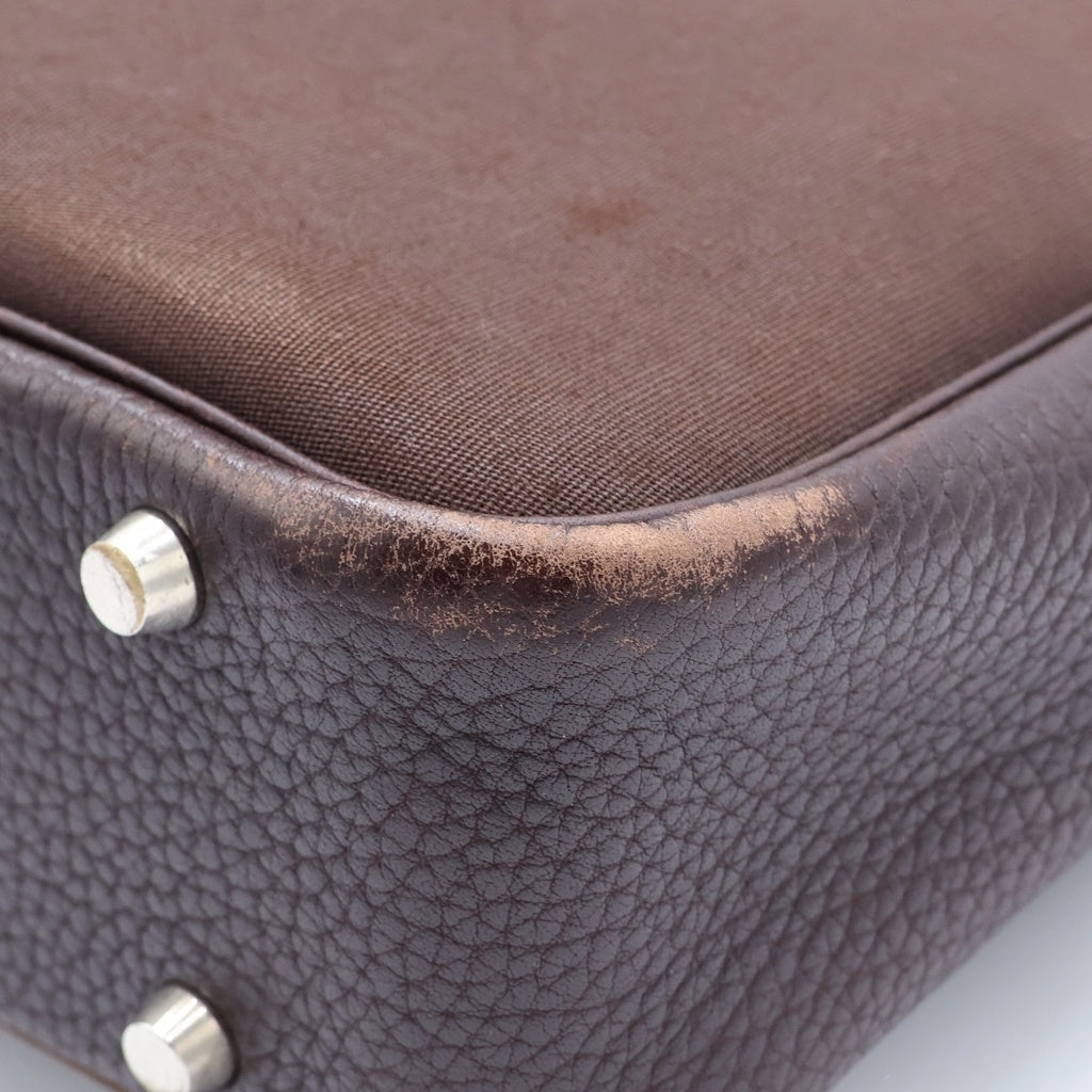 HERMES(エルメス) プリュムドッグ38 ショコラ ビジネスバッグ ハンドバッグ ブラウン トワルオフィシエ×フィヨルド □F刻印 シルバー金具