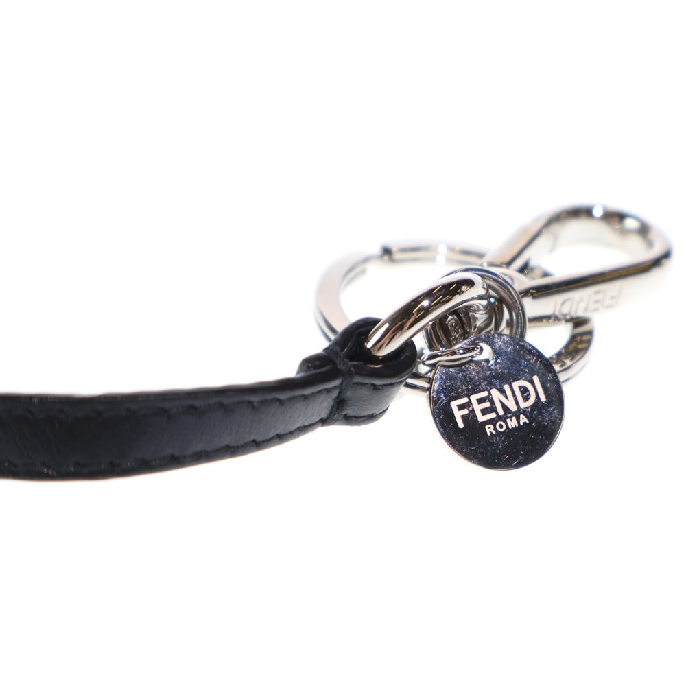 FENDI(フェンディ) ジャガード テディベア キーホルダー バッグチャーム キーリング マスコット ブラウン シルバー金具 レディース