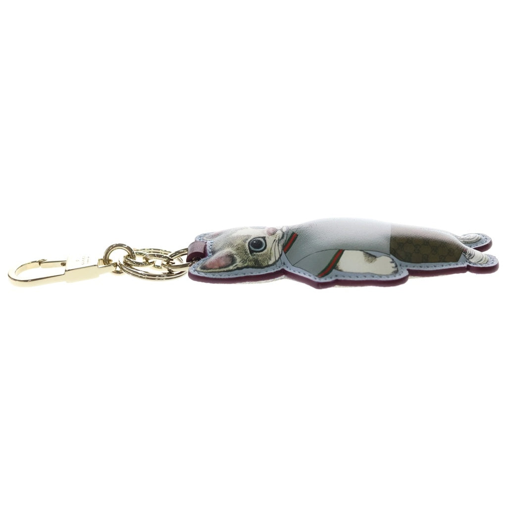 GUCCI(グッチ) キーチャーム ヒグチユウコ 猫 ボリス BORIS 日本限定 バッグチャーム キーホルダー キーリング ブルー レザー 851742 ゴールド金具 レディース