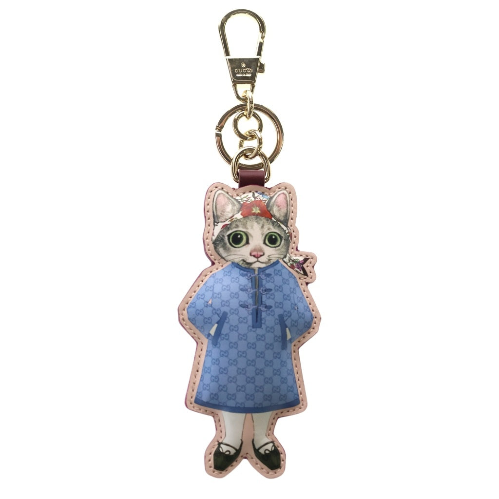 GUCCI(グッチ) キーチャーム ヒグチユウコ 猫 ボー BO 日本限定 バッグチャーム キーリング キーホルダー ピンク レザー 851743 ゴールド金具 レディース