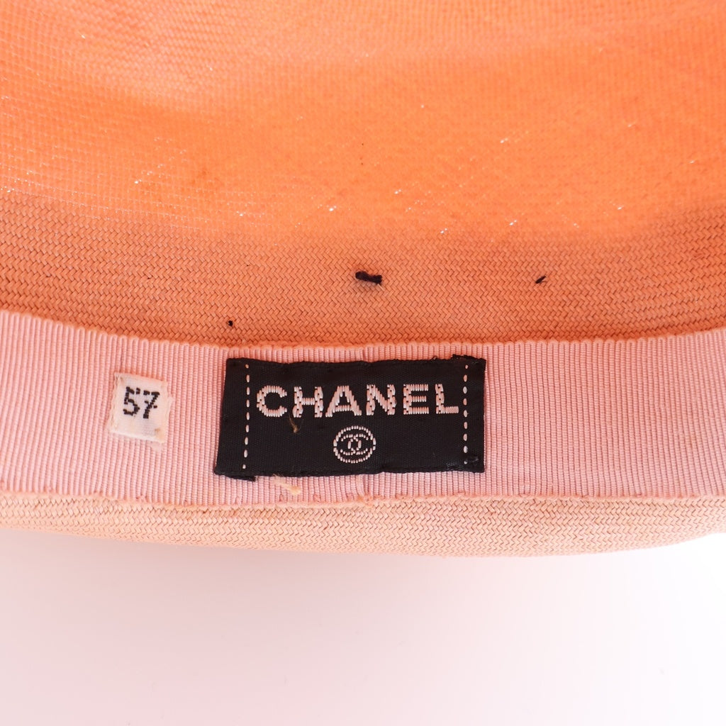 CHANEL(シャネル) バイカラー ストローハット 帽子 ピンクベージュ/ブラック レディース