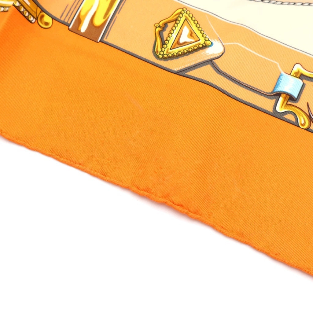 HERMES(エルメス) ■カレ90 CHEVAUX DE TRAIT 輓馬 オレンジ シルク スカーフ レディース